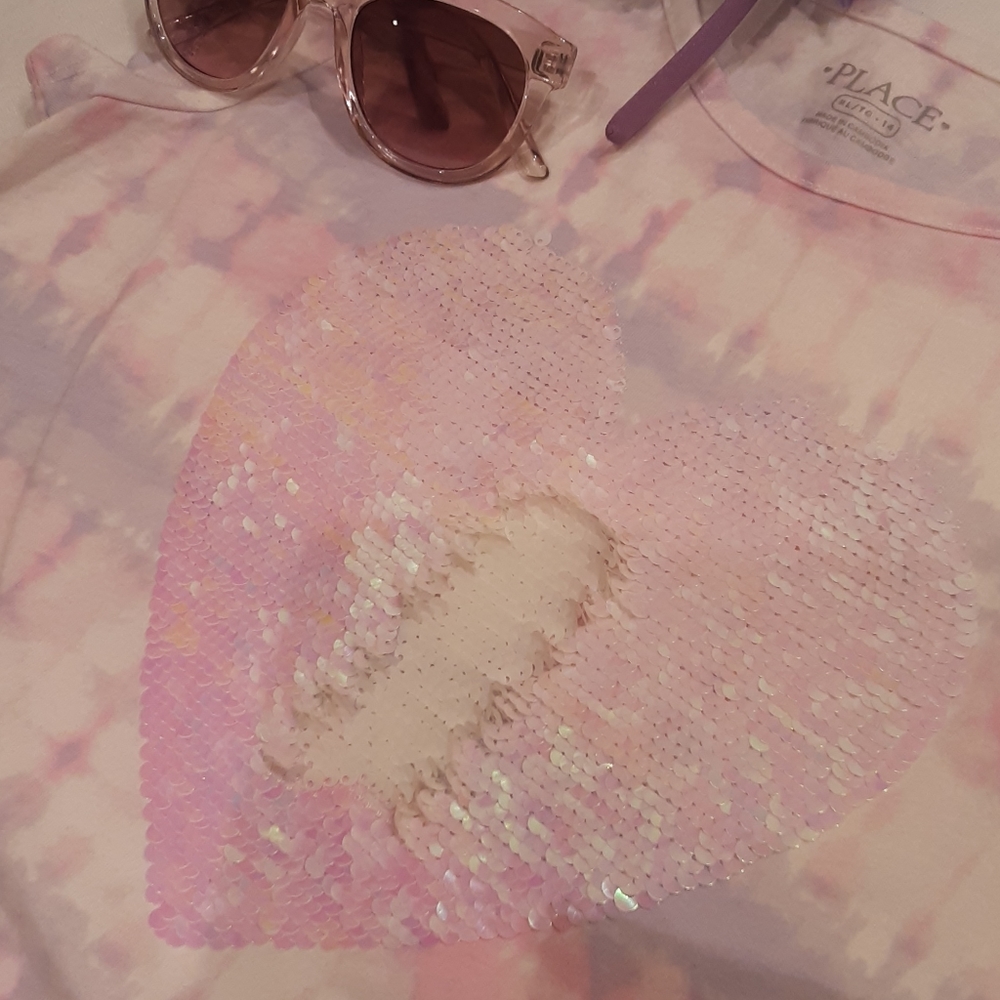 GIRLS (Sz 14) - Flip Sequins Heart T-Shirt - Picture 3 of 4